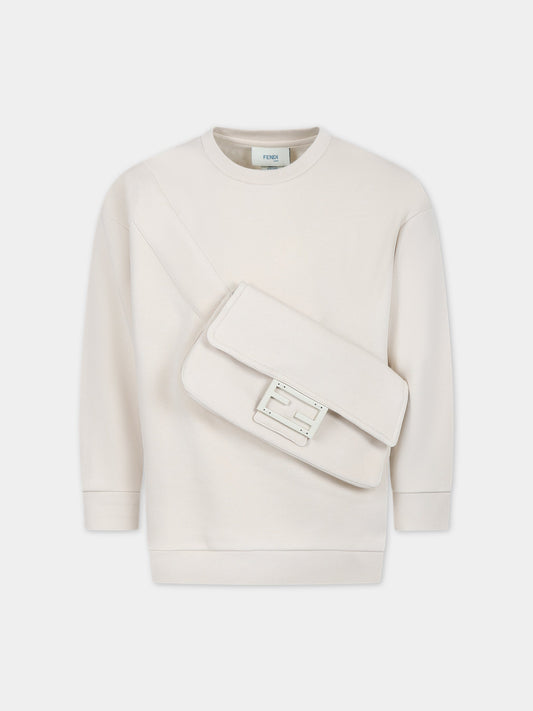 Felpa beige per bambini con iconica doppia F,Fendi Kids,JUH056 5V0 F1B2Y