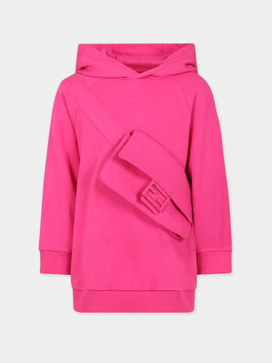 Felpa fucsia con Baguette per bambina,Fendi Kids,JUH062 5V0 F0UJ3