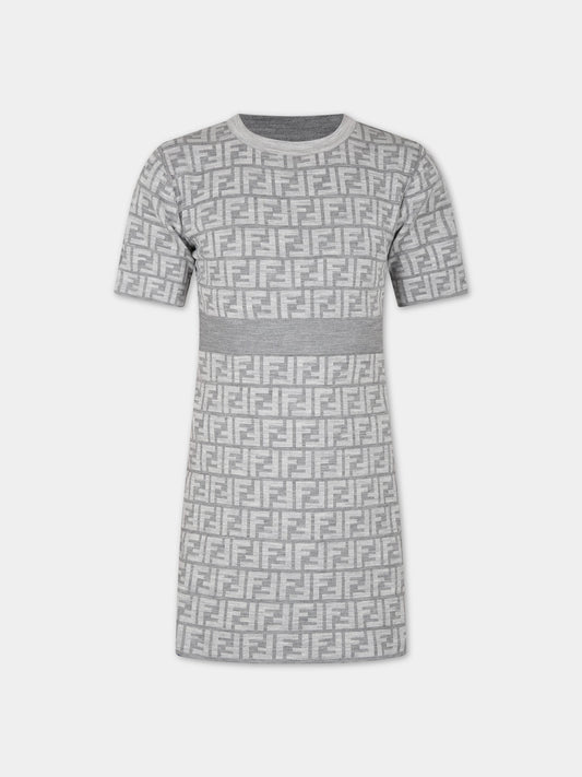 Vestito grigio reversibile per bambina con doppia F,Fendi Kids,JFG140 AOBL F0WG5