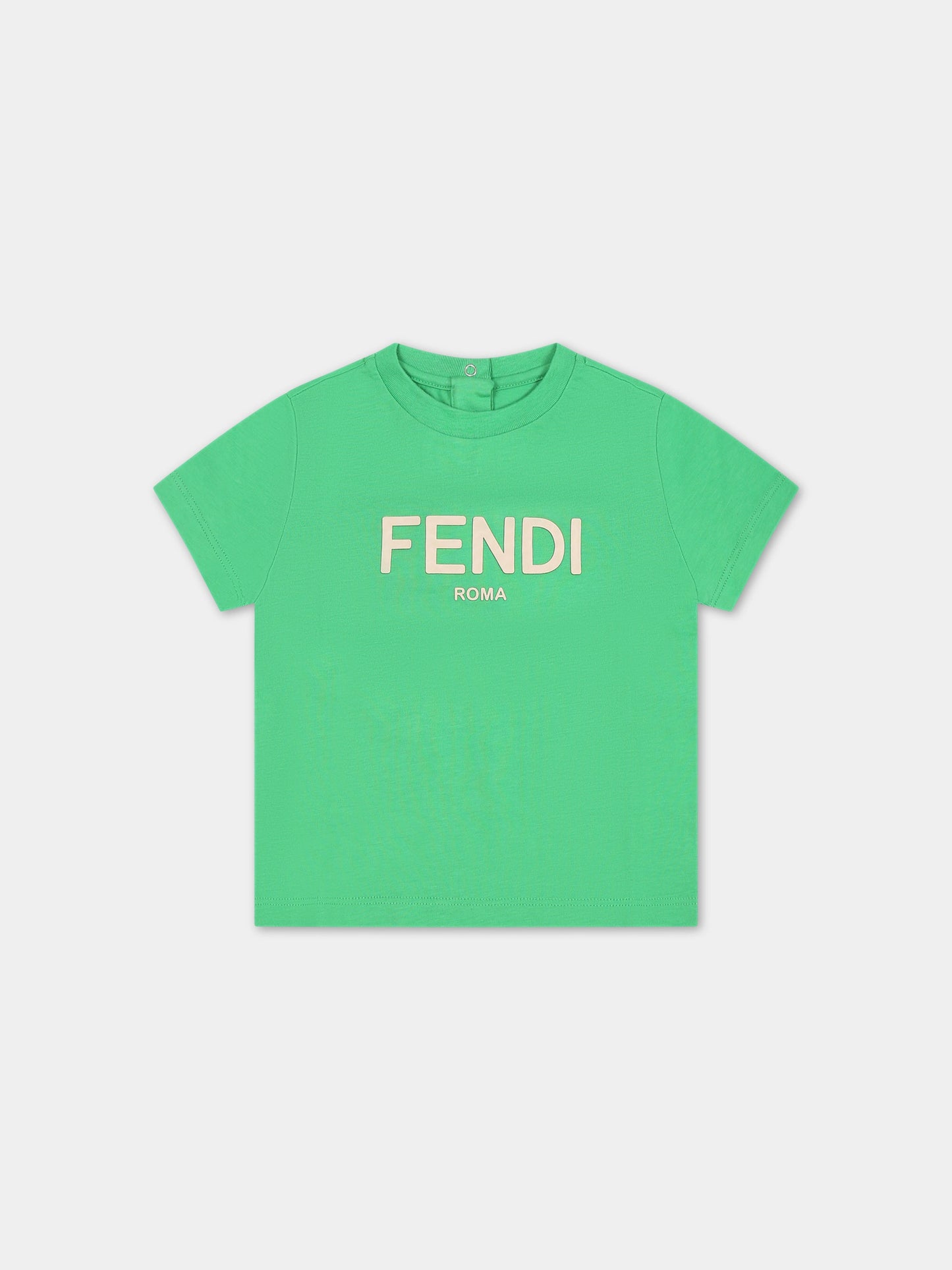 T-shirt verde per neonati con logo,Fendi Kids,BUI054 7AJ F1LYH