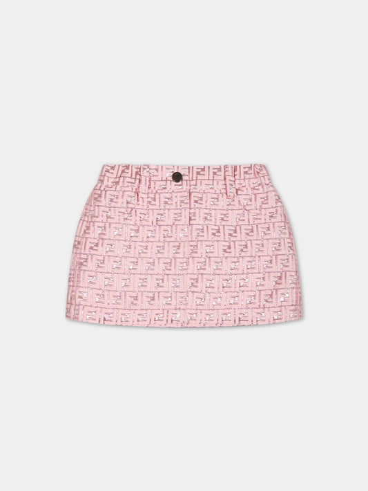 Gonna rosa per neonata con iconica doppia F,Fendi Kids,BFE030 AMJ4 F0U0J