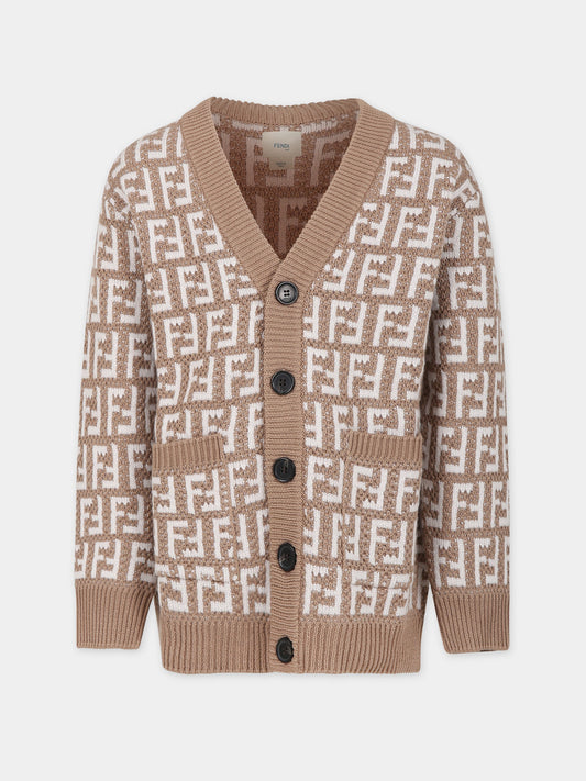 Cardigan beige con FF per bambini,Fendi Kids,JUG054 AOBG F1M09