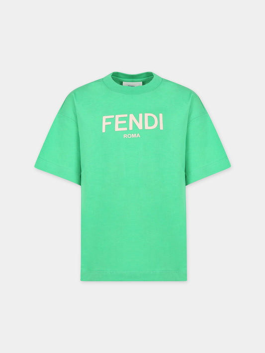 T-shirt verde con logo per bambini,Fendi Kids,JUI137 7AJ F1LYH