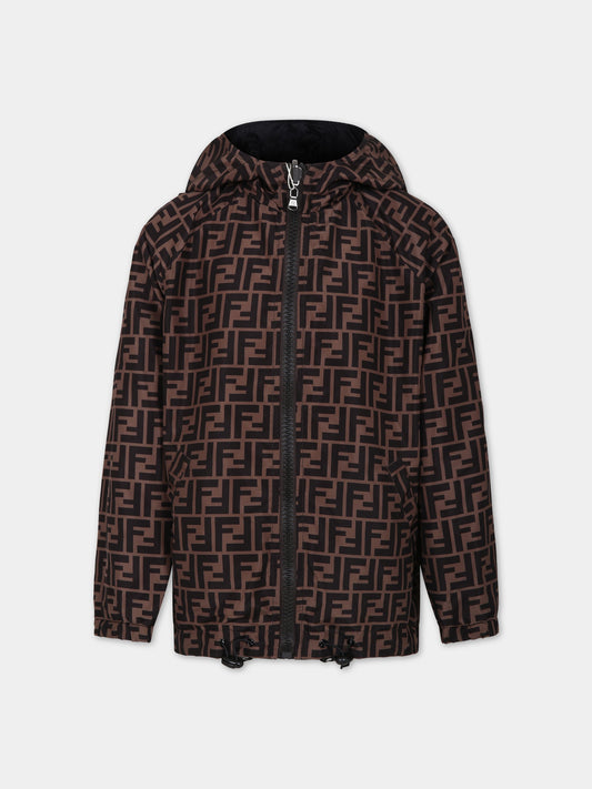 Impermeabile nero reversibile per bambini con doppia F,Fendi Kids,JUA092 AEYC F0QA1