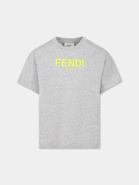 T-shirt grigia per bambini con logo,Fendi Kids,JUI137 7AJ F1L13