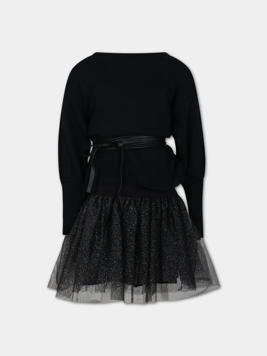 Vestito nero per bambina,Monnalisa,41B904 2907 5075