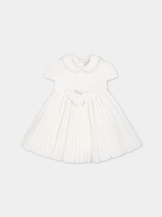 Vestito avorio per neonata con rosa,Monnalisa,73B902 2803 0001