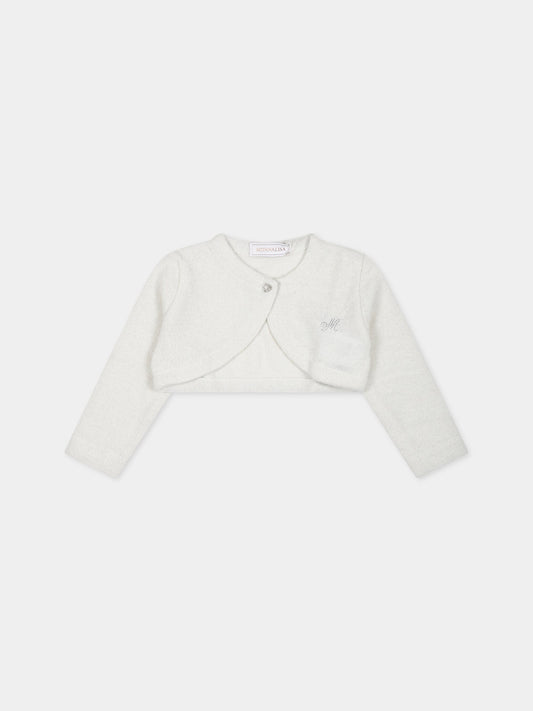 Cardigan avorio per neoanta con logo,Monnalisa,37BCAR 2203 0175