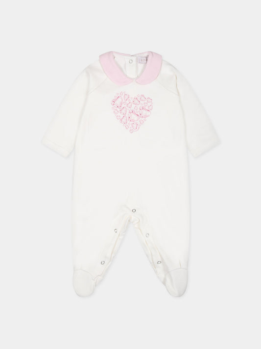 Tutina bianca per neonata con logo e cuori,Monnalisa,35B201 2004 0001