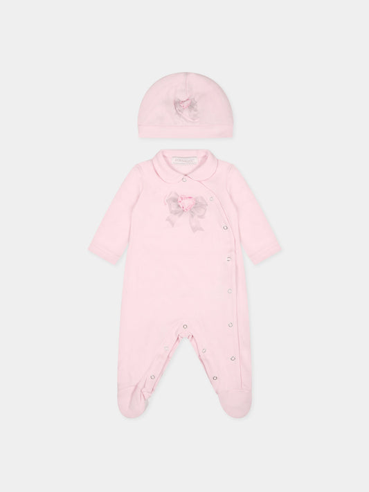 Set rosa per neonata con cuore e logo,Monnalisa,35B503 2004 0091