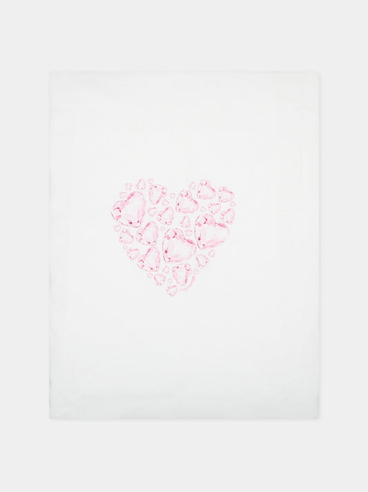 Coperta bianca per neonata con cuori e logo,Monnalisa,35B002 2004 0001