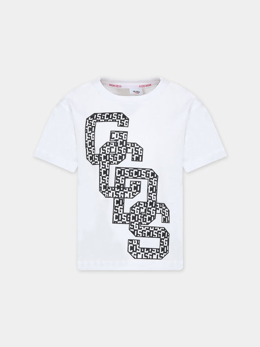 T-shirt bianca per bambino con logo,Gcds Kids,DMM00I LAA10 10101
