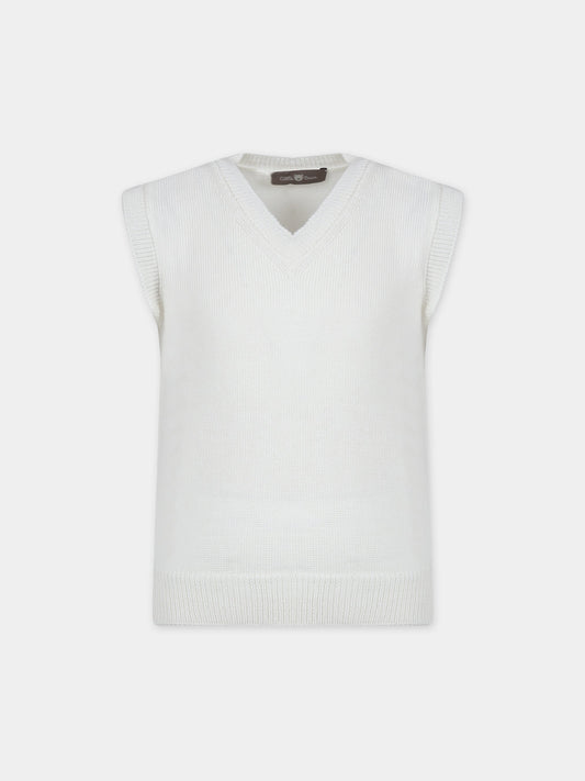 Maglia gilet bianca per bambino,Little Bear,7159 LATTE