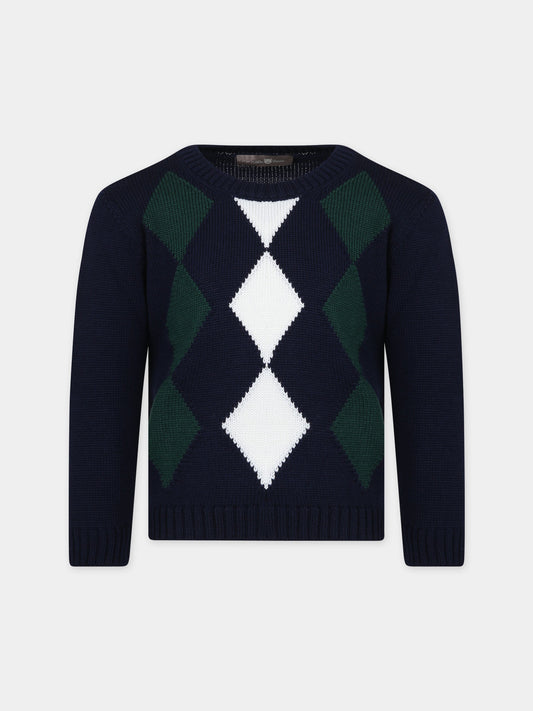 Maglione blu per bambino con rombi,Little Bear,7154 BLU