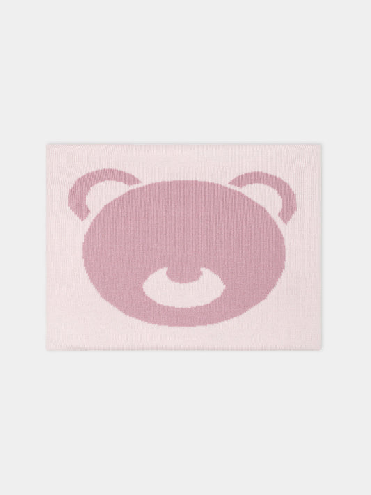 Coperta rosa per neonata con orso ricamato,Little Bear,7136 CIPRIA/PEONIA