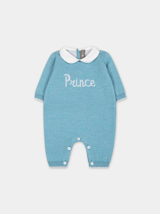Tutina azzurra per neonato con ricamo scritta  Prince ,Little Bear,7140 POLVERE/CIELO