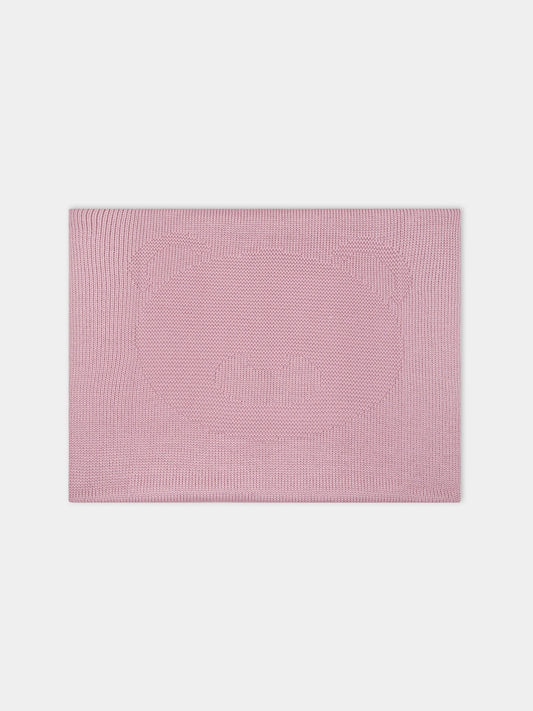 Coperta rosa per neonata con orso ricamato,Little Bear,7111 PEONIA