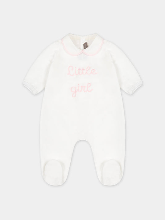 Tutina bianca per neonata con ricamo,Little Bear,7045 LATTE/ROSA