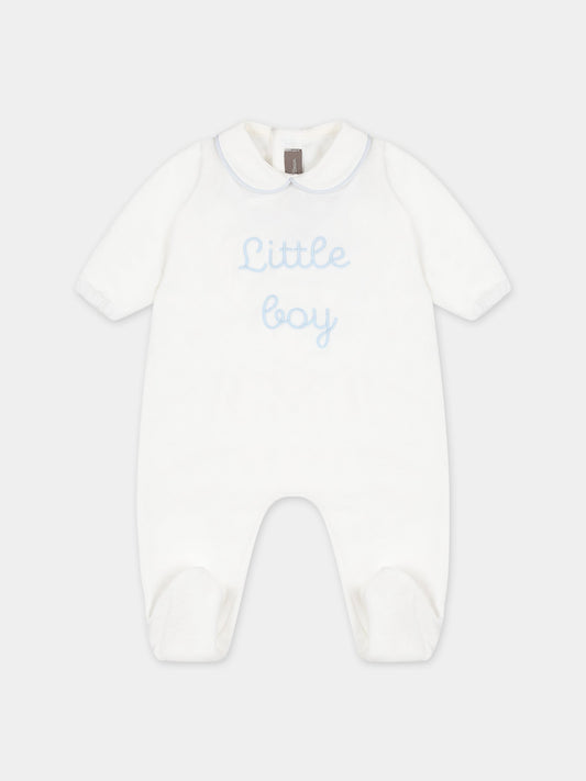 Tutina bianca per neonato con ricamo,Little Bear,7044 LATTE/CIELO