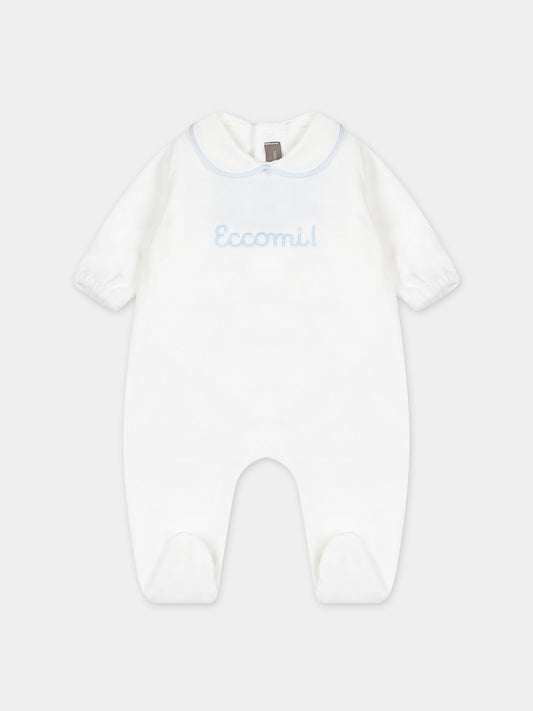 Tutina bianca per neonato con ricamo,Little Bear,7040 LATTE/CIELO