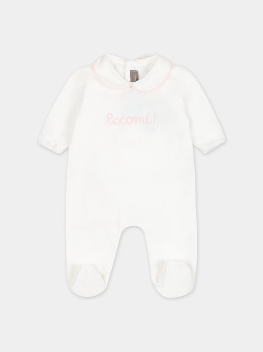 Tutina bianca per neonata con ricamo,Little Bear,7040 LATTE/ROSA