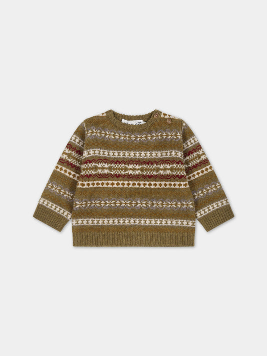 Maglione verde per neonato con ricami jacquard,Bonpoint,W03YJUK00100 945