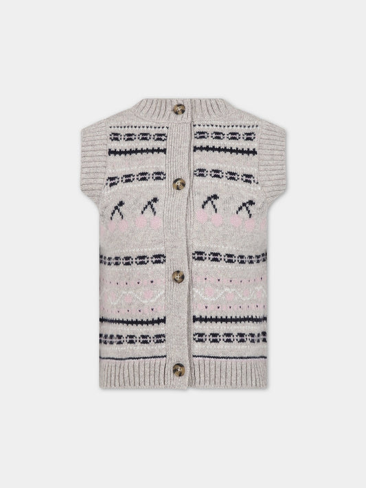 Gilet beige per bambina con ciliegie,Bonpoint,W03GJUK00027 992