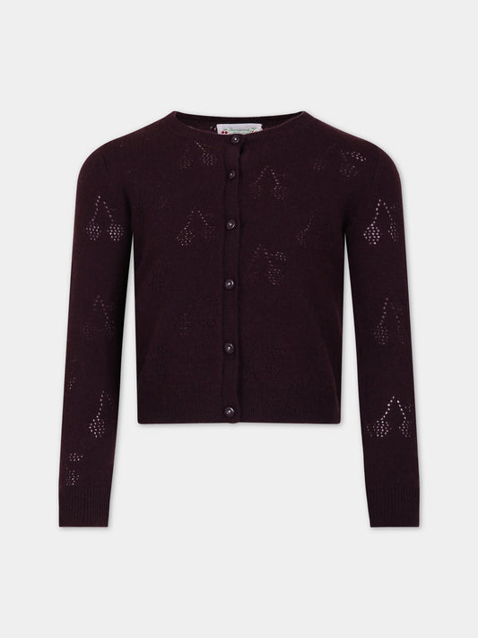 Cardigan bordaux per bambina con ciliege,Bonpoint,W03GCAK00022 053