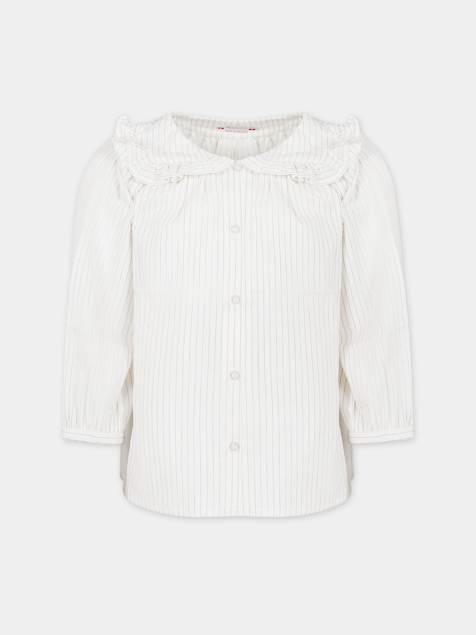 Camicia bianca per bambina a righe,Bonpoint,W03GBLW00002 203