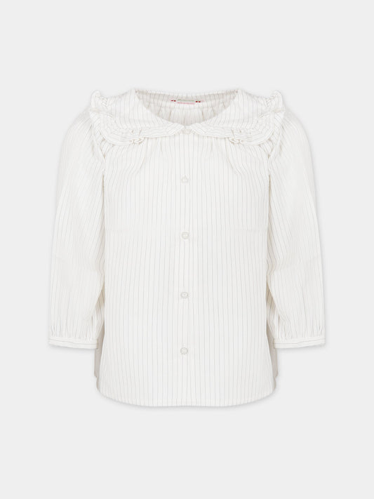 Camicia bianca per bambina a righe,Bonpoint,W03GBLW00002 203