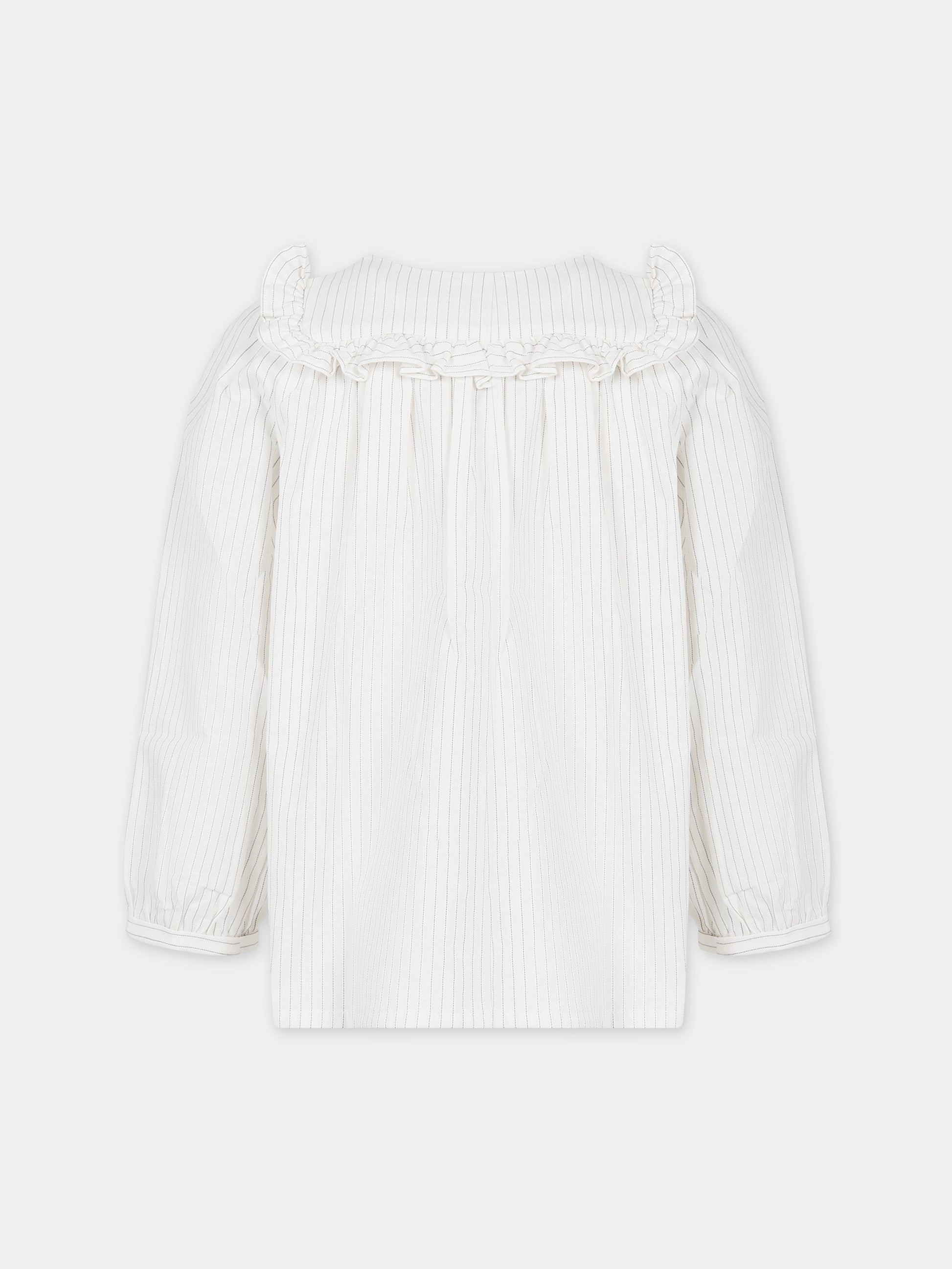 Camicia bianca per bambina a righe,Bonpoint,W03GBLW00002 203