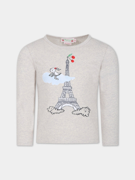 T-shirt beige per bambina con Tour Eiffel,Bonpoint,W03GTSK00019 192