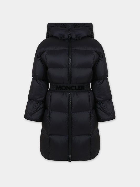 Piumino lungo Caille nero per bambina con logo,Moncler Kids,954 1C00020 595FE 999