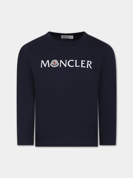 T-shirt blu per bambini con logo,Moncler Kids,954 8D00006 83907 778