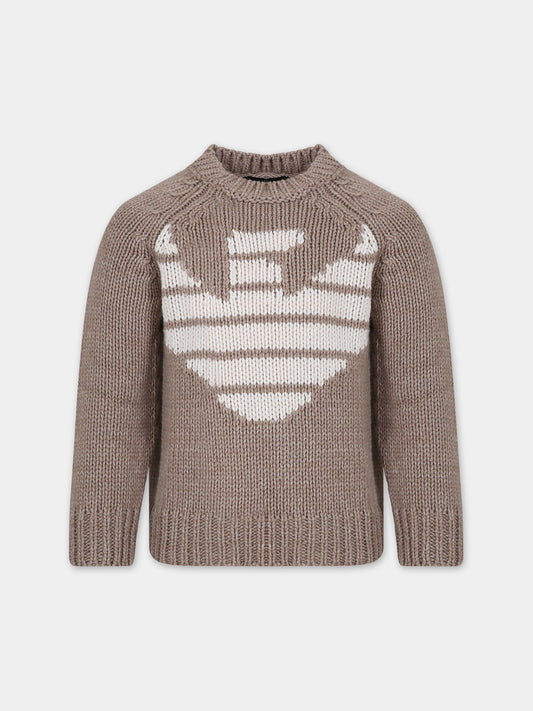 Maglione beige per bambino con aquilotto,Armani Junior,6R4M57 4M03Z 0445