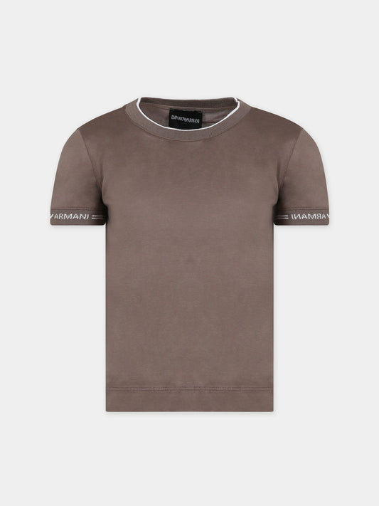 T-shirt marrone per bambino con aquilotto e logo,Armani Junior,6R4T87 1JUVZ 0488