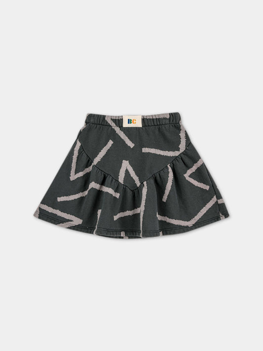 Gonna grigia per bambina con stampa all-over,Bobo Choses,223AC098
