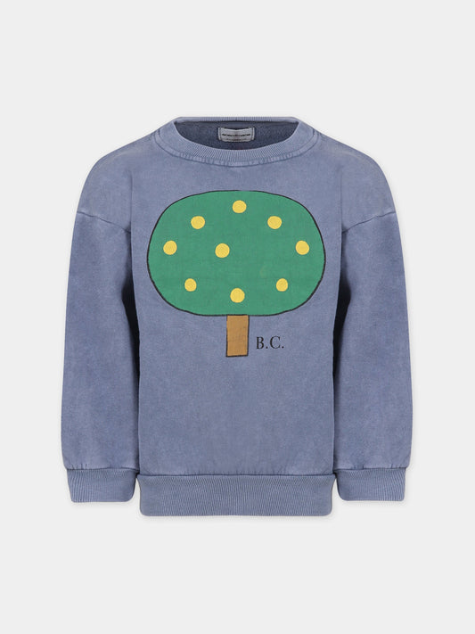 Felpa celeste per bambino con stampa albero,Bobo Choses,223AC030