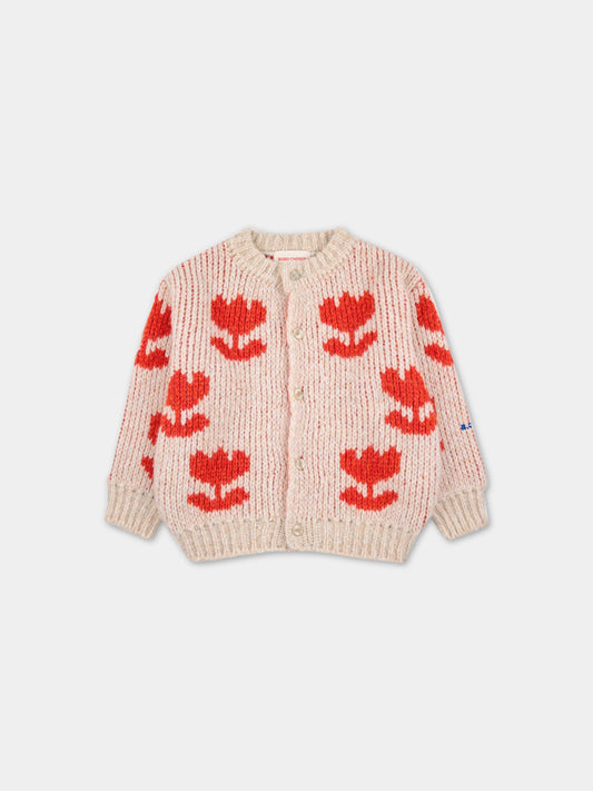 Cardigan avorio per bambina con fiori all-over,Bobo Choses,223AC124