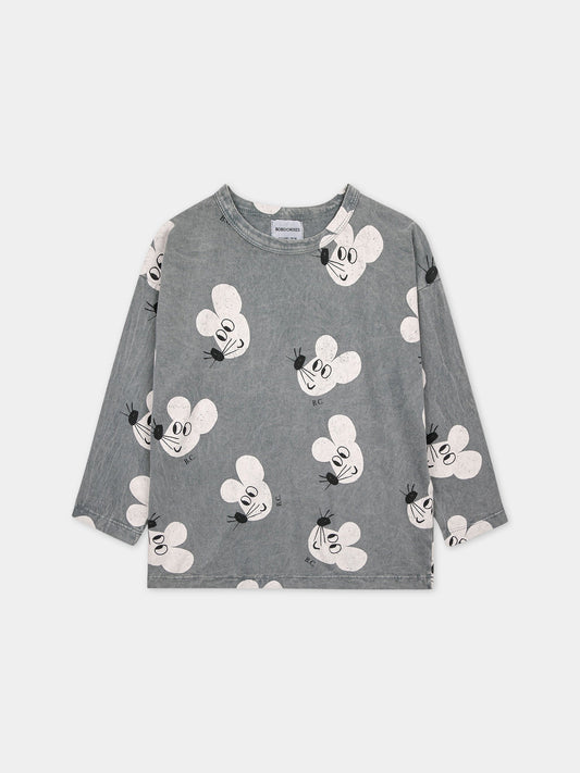 T-shirt grigia per bambino con stampa topolini,Bobo Choses,223AC016
