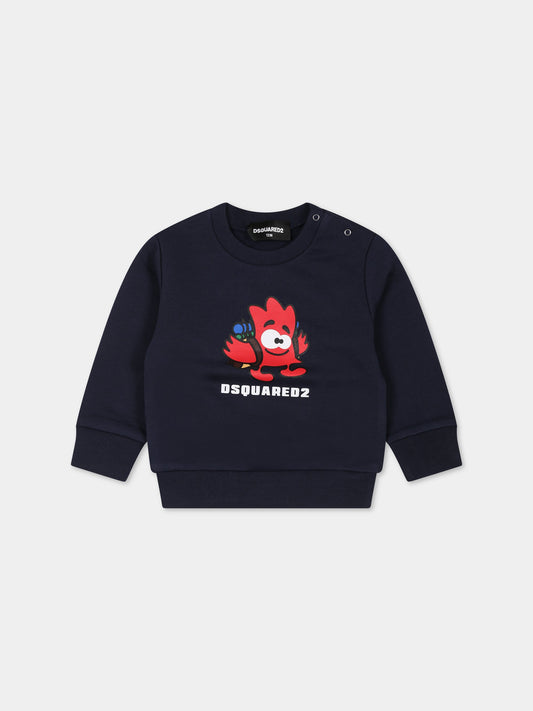 Felpa blu per neonato con logo e stampa,Dsquared2,DQ1994 D009B DQ875