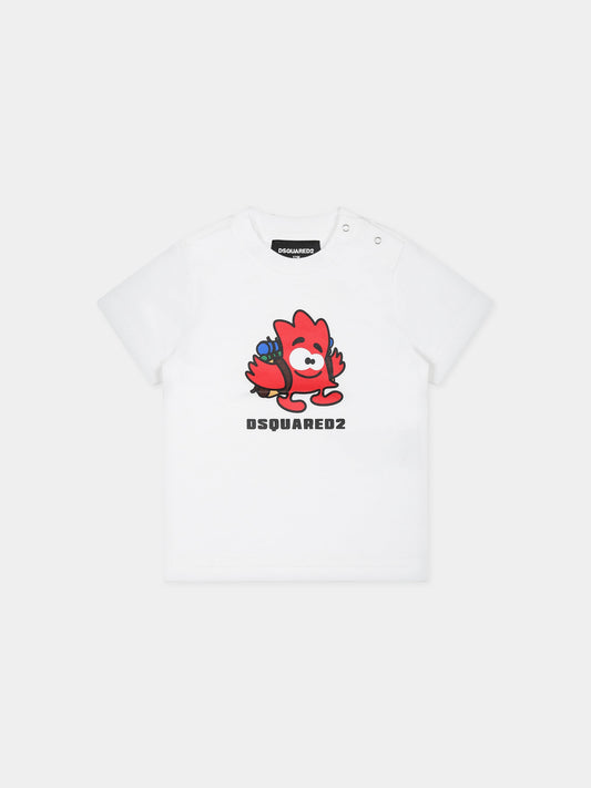 T-shirt bianca per neonato con logo e stampa,Dsquared2,DQ1998 D00MM DQ100