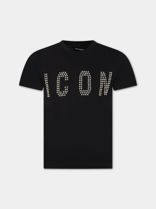 T-shirt nera per bambini con scritta,Dsquared2,DQ2037 D0A2E DQ900