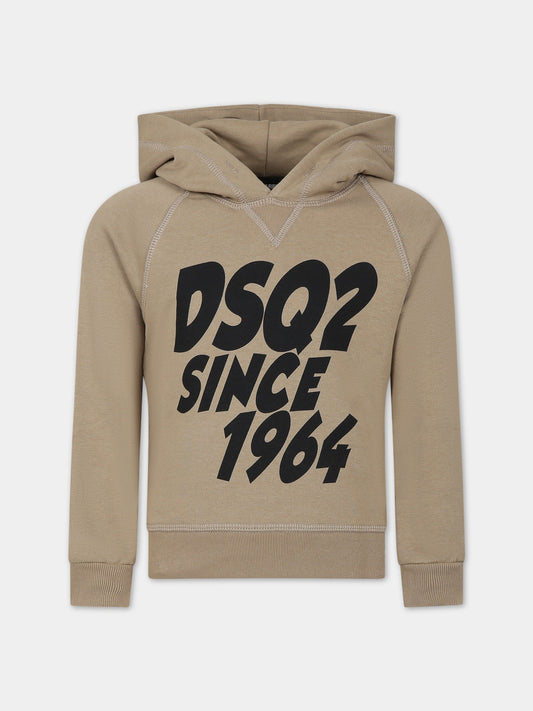 Felpa beige per bambino con logo,Dsquared2,DQ1954 D003G DQ716