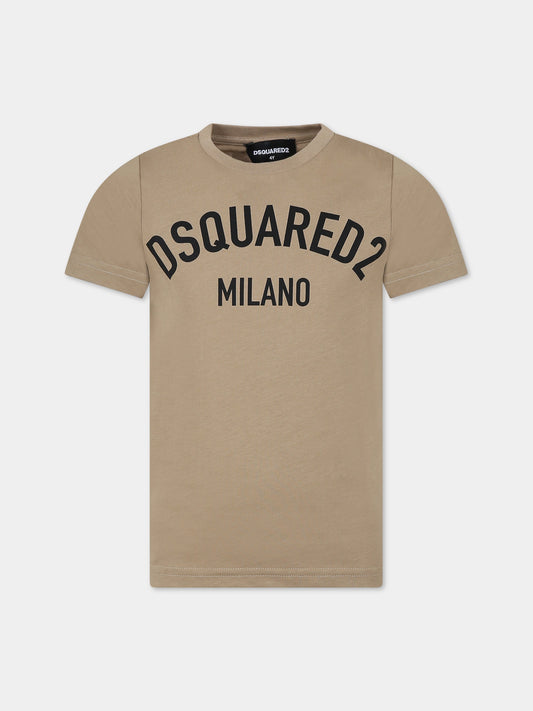 T-shirt beige per bambino con logo,Dsquared2,DQ1983 D00MV DQ716