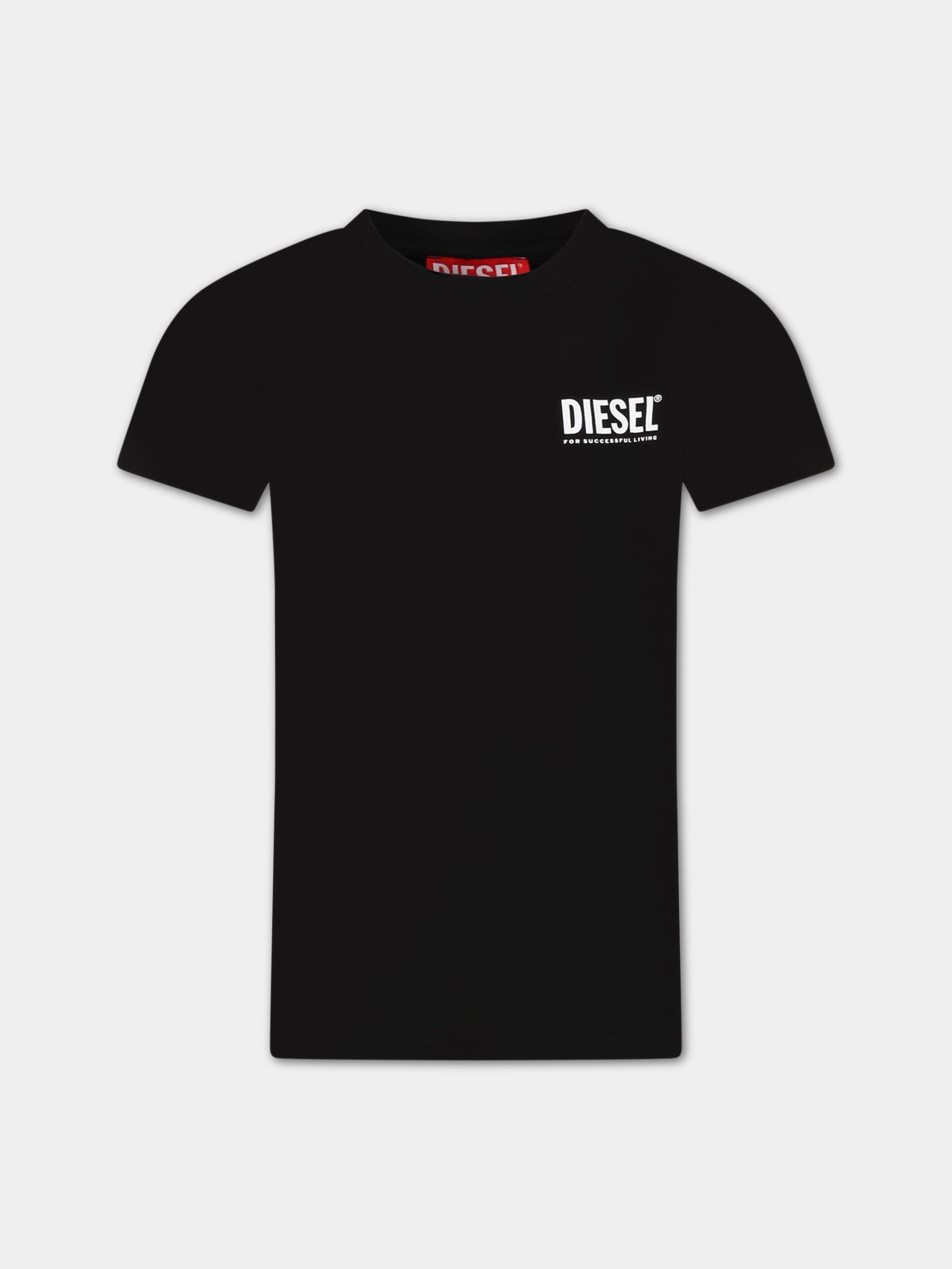 T-shirt nera per bambino con logo,Diesel,J00712 KYATR K900