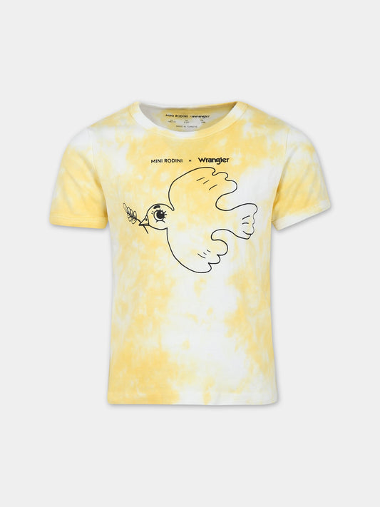 T-shirt gialla per bambini con colomba della pace,Mini Rodini,2382010123
