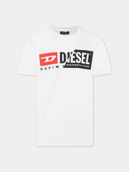 T-shirt bianca per bambino con logo,Diesel,00J4YH 00YI9 K100