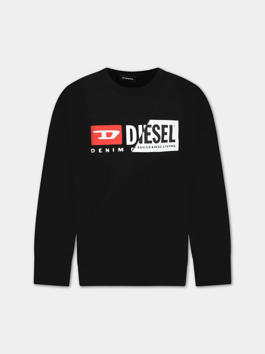 Felpa nera per bambini con logo,Diesel,J00096 0IAJH K900