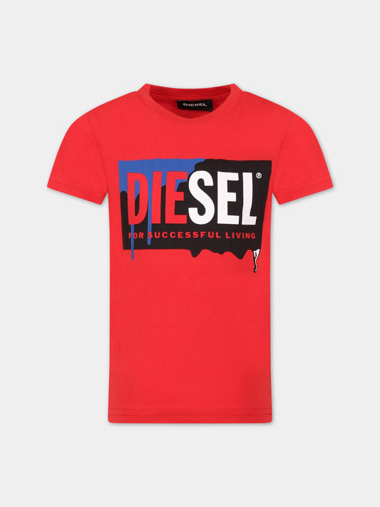 T-shirt rossa per bambino con logo,Diesel,00J573 00YI9 K457